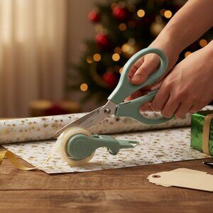 NIB Farberware Gift Wrap Shears with Removable Tape Dispenser - Sage Green